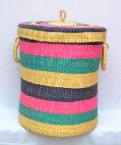 Handwoven Ghanaian laundry and storage basket, artisan woven home organizer, product DSC 0004