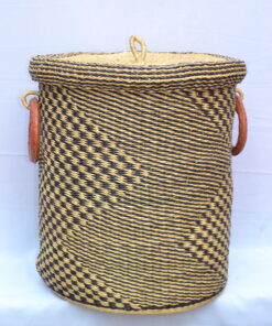 Handwoven Ghanaian laundry and storage basket, artisan woven home organizer, product DSC 0005