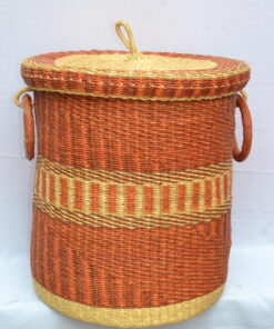 Handwoven Ghanaian laundry and storage basket, artisan woven home organizer, product DSC 0006