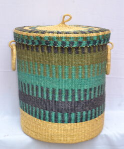 Handwoven Ghanaian laundry and storage basket, artisan woven home organizer, product DSC 0007