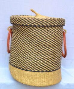 Handwoven Ghanaian laundry and storage basket, artisan woven home organizer, product DSC 0008