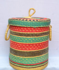 Handwoven Ghanaian laundry and storage basket, artisan woven home organizer, product DSC 0009