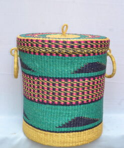 Handwoven Ghanaian laundry and storage basket, artisan woven home organizer, product DSC 0010