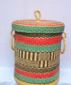 Handwoven Ghanaian laundry and storage basket, artisan woven home organizer, product DSC 0012
