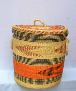 Handwoven Ghanaian laundry and storage basket, artisan woven home organizer, product DSC 0013