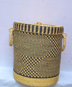 Handwoven Ghanaian laundry and storage basket, artisan woven home organizer, product DSC 0014