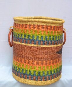 Handwoven Ghanaian laundry and storage basket, artisan woven home organizer, product DSC 0016