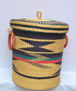 Handwoven Ghanaian laundry and storage basket, artisan woven home organizer, product DSC 0017