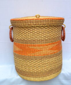 Handwoven Ghanaian laundry and storage basket, artisan woven home organizer, product DSC 0018