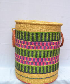 Handwoven Ghanaian laundry and storage basket, artisan woven home organizer, product DSC 0020