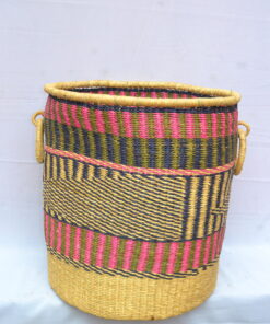 Handwoven Ghanaian laundry and storage basket, artisan woven home organizer, product DSC 0021