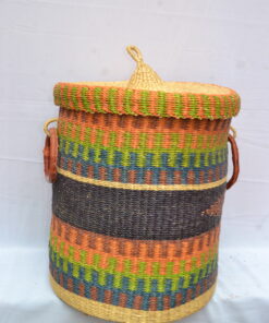 Handwoven Ghanaian laundry and storage basket, artisan woven home organizer, product DSC 0022