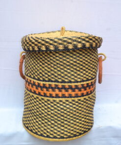 Handwoven Ghanaian laundry and storage basket, artisan woven home organizer, product DSC 0023
