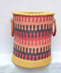 Handwoven Ghanaian laundry and storage basket, artisan woven home organizer, product DSC 0024
