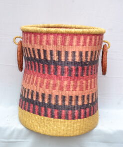 Handwoven Ghanaian laundry and storage basket, artisan woven home organizer, product DSC 0026