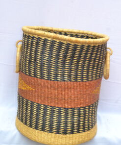 Handwoven Ghanaian laundry and storage basket, artisan woven home organizer, product DSC 0028