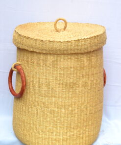 Handwoven Ghanaian laundry and storage basket, artisan woven home organizer, product DSC 0029