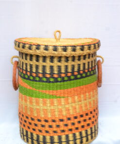 Handwoven Ghanaian laundry and storage basket, artisan woven home organizer, product DSC 0030