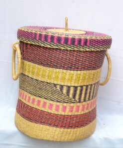 Handwoven Ghanaian laundry and storage basket, artisan woven home organizer, product DSC 0031