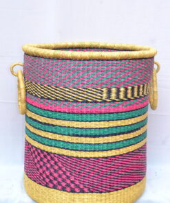 Handwoven Ghanaian laundry and storage basket, artisan woven home organizer, product DSC 0032