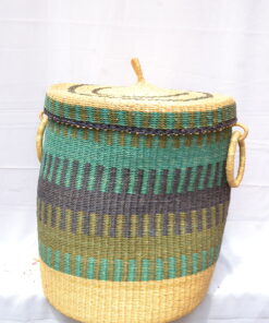 Handwoven Ghanaian laundry and storage basket, artisan woven home organizer, product DSC 0078