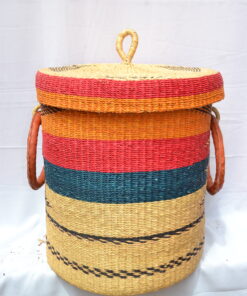 Handwoven Ghanaian laundry and storage basket, artisan woven home organizer, product DSC 0080