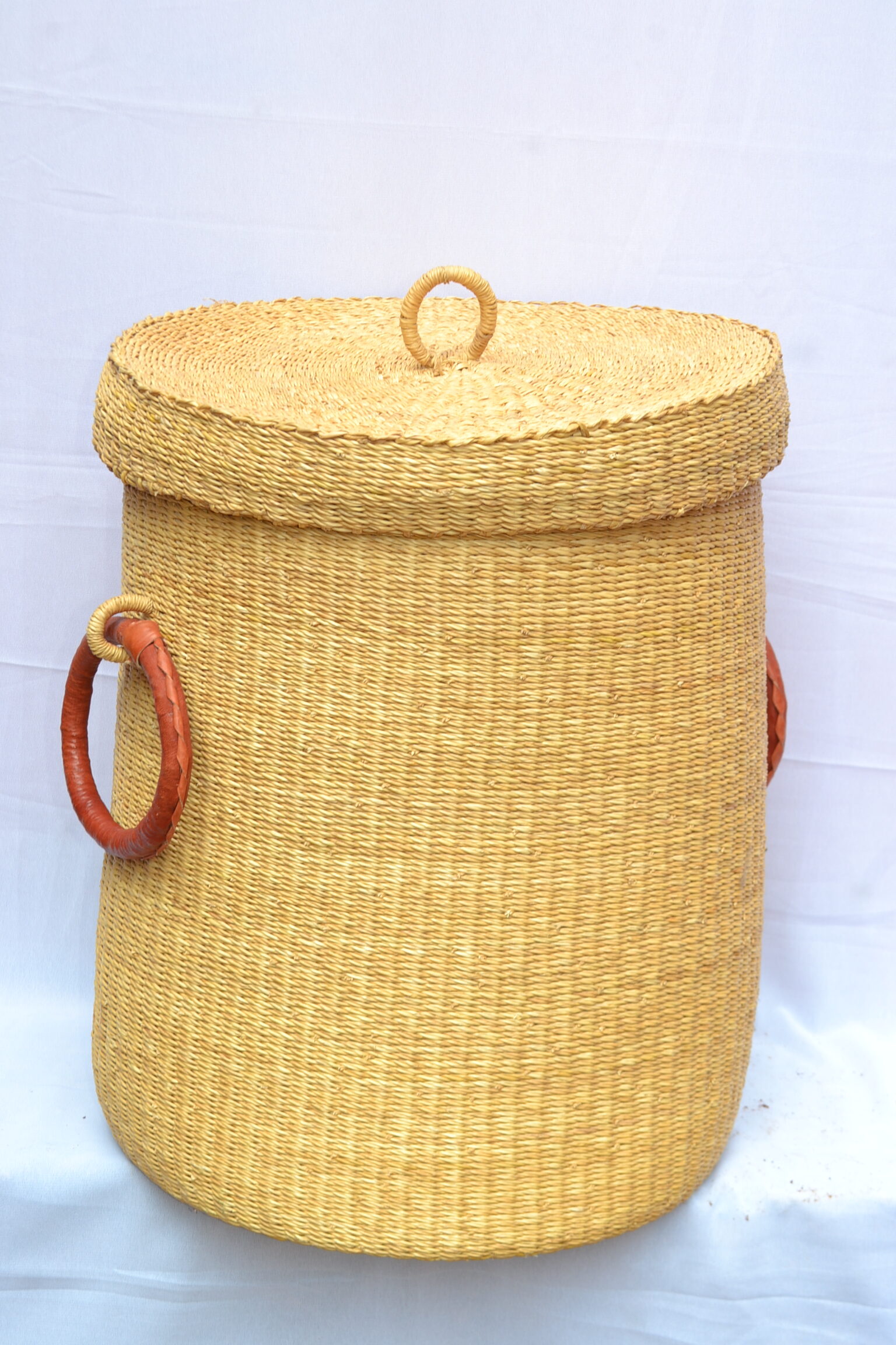 Handwoven Ghanaian laundry and storage basket, artisan woven home organizer, product DSC 0029