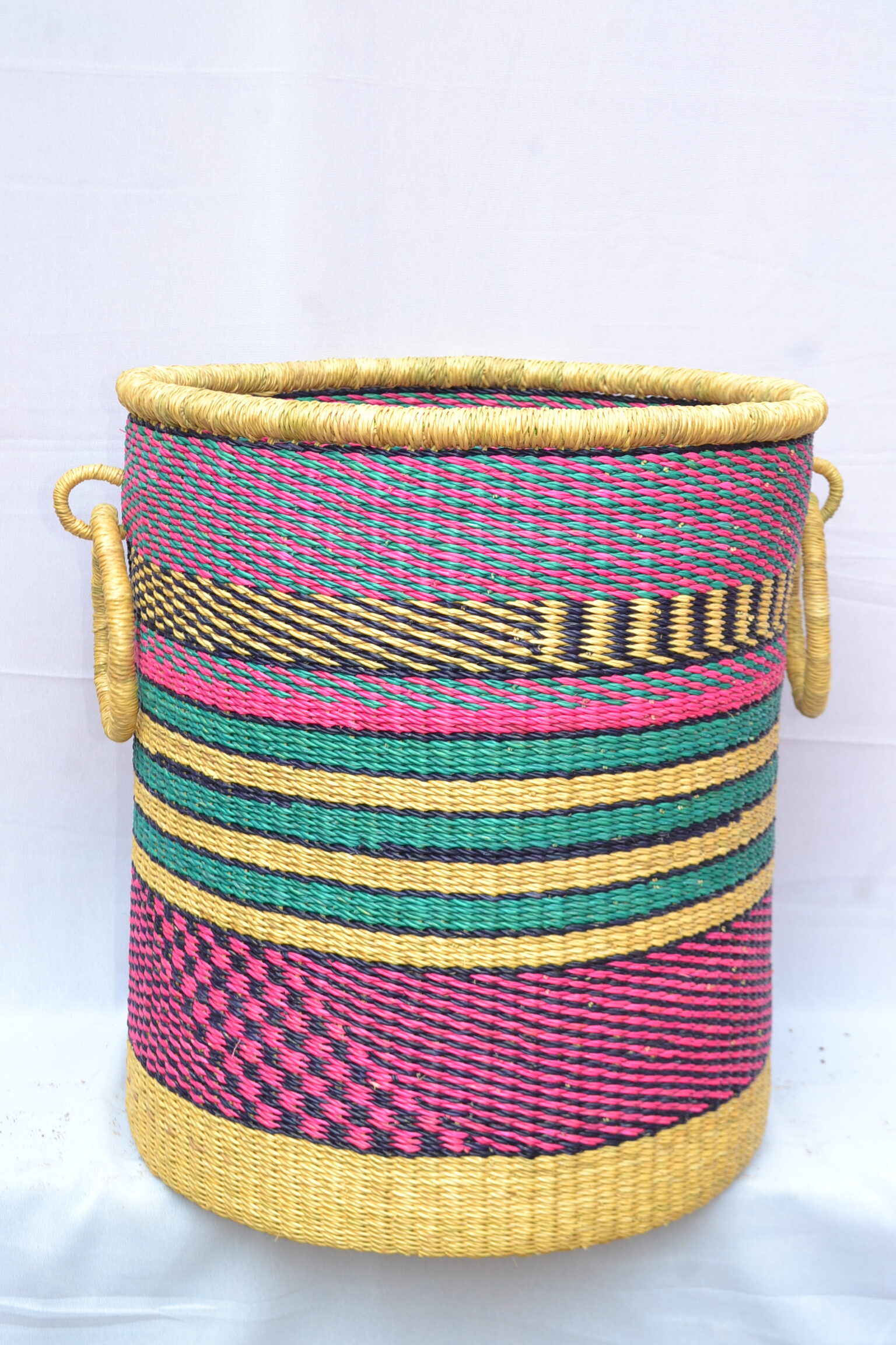 Handwoven Ghanaian laundry and storage basket, artisan woven home organizer, product DSC 0032